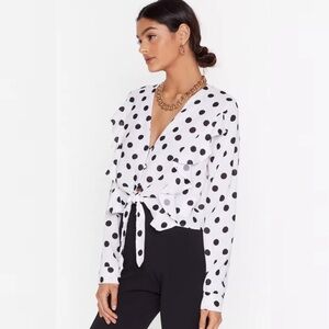 Bardot polka dot ruffle tie shirt blouse 6